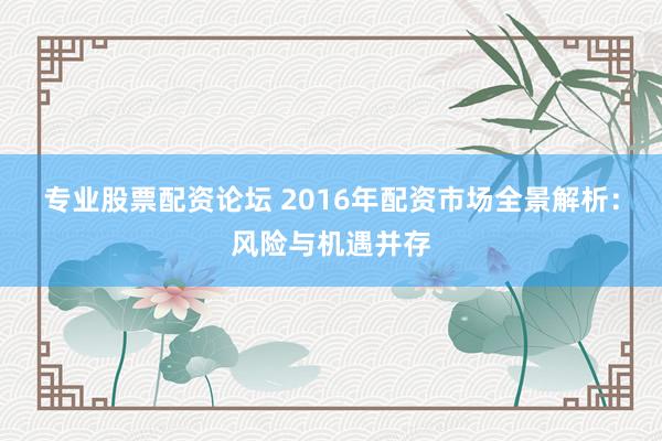 专业股票配资论坛 2016年配资市场全景解析：风险与机遇并存
