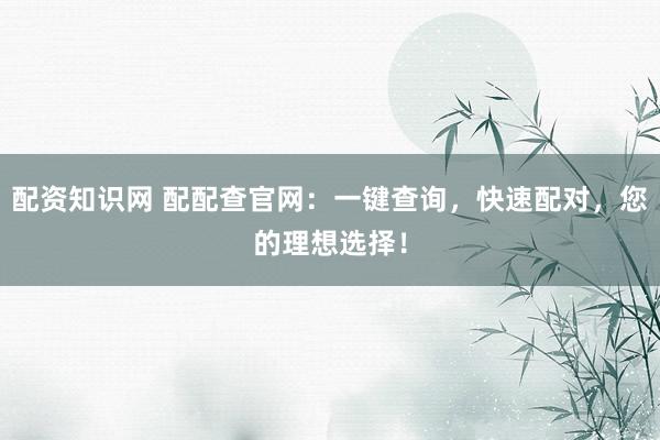 配资知识网 配配查官网：一键查询，快速配对，您的理想选择！