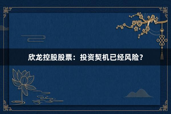 欣龙控股股票：投资契机已经风险？