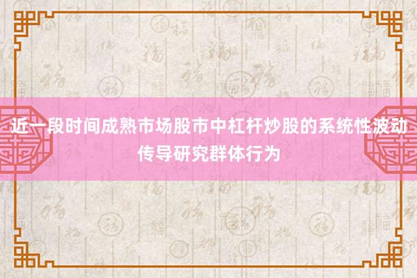 近一段时间成熟市场股市中杠杆炒股的系统性波动传导研究群体行为